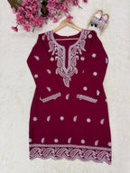 Aarshita Premium French Crepe Silk Heavy Thread Embroidered Kurti with Palazzo Set
