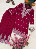 Aarshita Premium French Crepe Silk Heavy Thread Embroidered Kurti with Palazzo Set