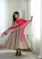 Designer Roman Silk Gown with Real Mirror Embroidery and Dupatta
