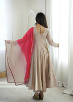 Designer Roman Silk Gown with Real Mirror Embroidery and Dupatta