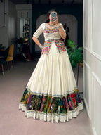 Navratri Wear 2026 | Khadi Cotton Chaniya Choli with Gamthi Work | 7 Meter Flair Garba Lehenga Set