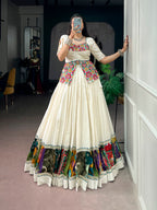 Navratri Wear 2026 | Khadi Cotton Chaniya Choli with Gamthi Work | 7 Meter Flair Garba Lehenga Set