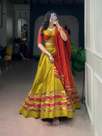Navratri Wear Dhabu Cotton Chaniya Choli with Embossed Design & Ghughri Lace Garba Dandiya Outfit