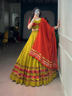 Navratri Wear Dhabu Cotton Chaniya Choli with Embossed Design & Ghughri Lace Garba Dandiya Outfit