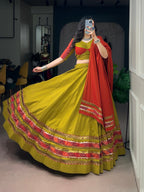 Navratri Wear Dhabu Cotton Chaniya Choli with Embossed Design & Ghughri Lace Garba Dandiya Outfit