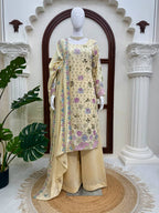 Yashika Vichitra Silk Thread & Sequence Embroidered Kurti with Palazzo & Dupatta Set