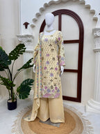 Yashika Vichitra Silk Thread & Sequence Embroidered Kurti with Palazzo & Dupatta Set