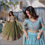 Royal Fendi Silk Festive Lehenga with Embroidered Dupatta