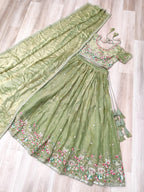 Royal Fendi Silk Festive Lehenga with Embroidered Dupatta
