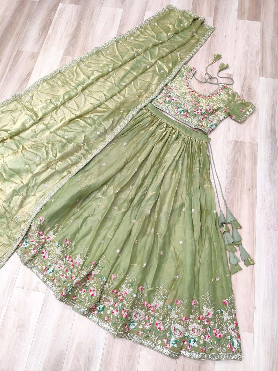 Royal Fendi Silk Festive Lehenga with Embroidered Dupatta