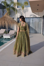 Royal Fendi Silk Festive Lehenga with Embroidered Dupatta