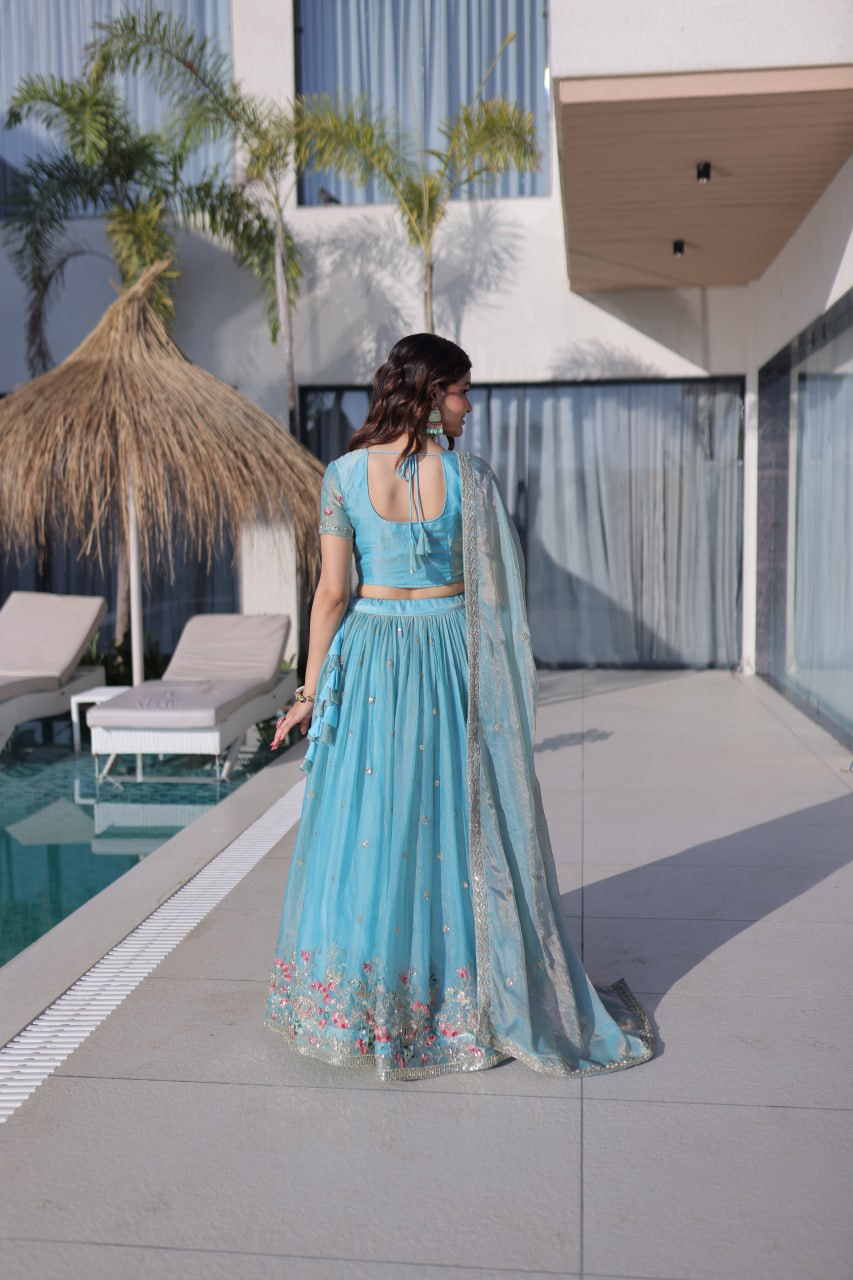 Royal Fendi Silk Festive Lehenga with Embroidered Dupatta