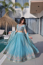 Royal Fendi Silk Festive Lehenga with Embroidered Dupatta