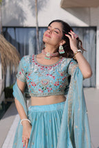 Royal Fendi Silk Festive Lehenga with Embroidered Dupatta