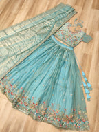 Royal Fendi Silk Festive Lehenga with Embroidered Dupatta