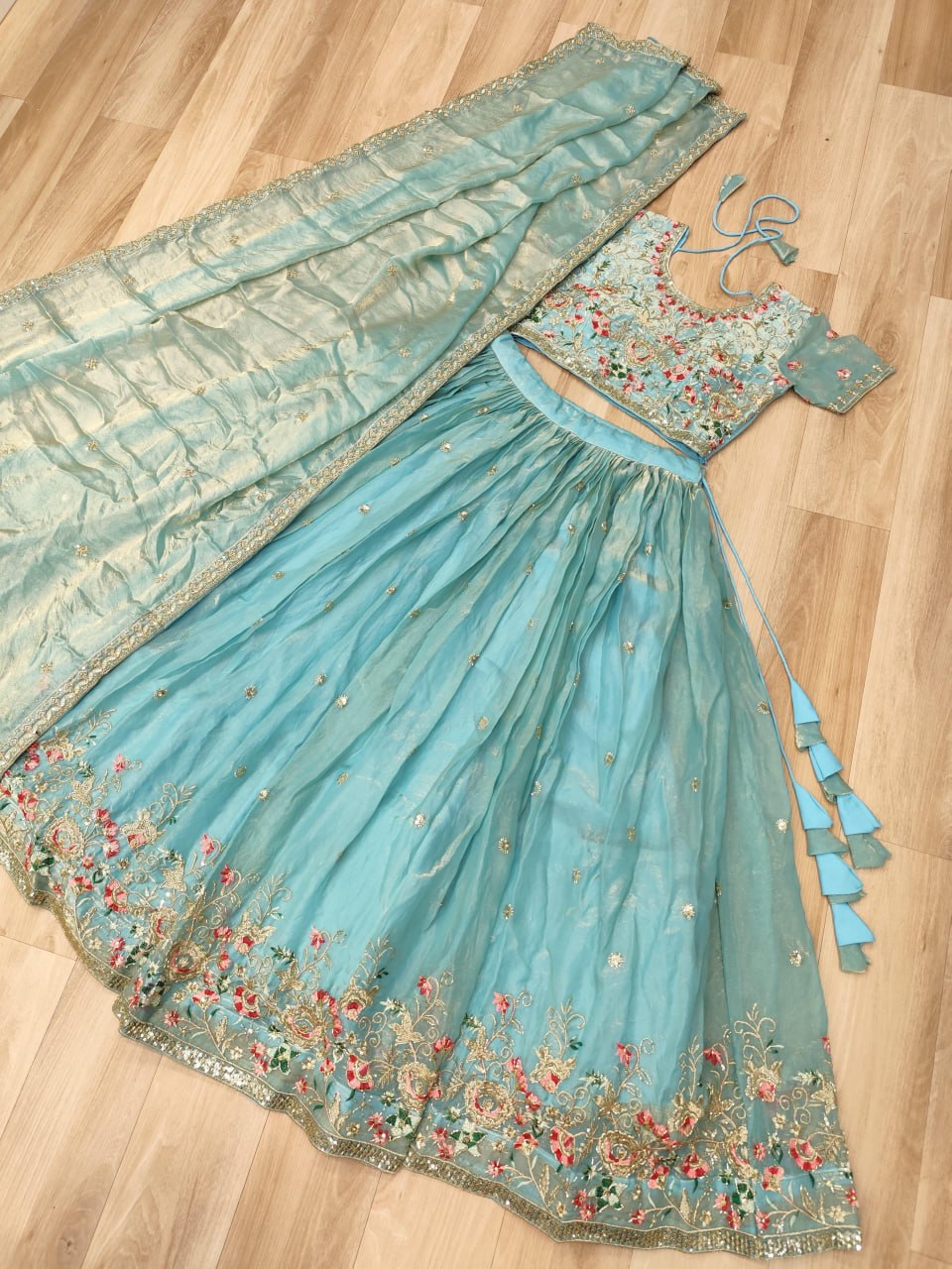 Royal Fendi Silk Festive Lehenga with Embroidered Dupatta