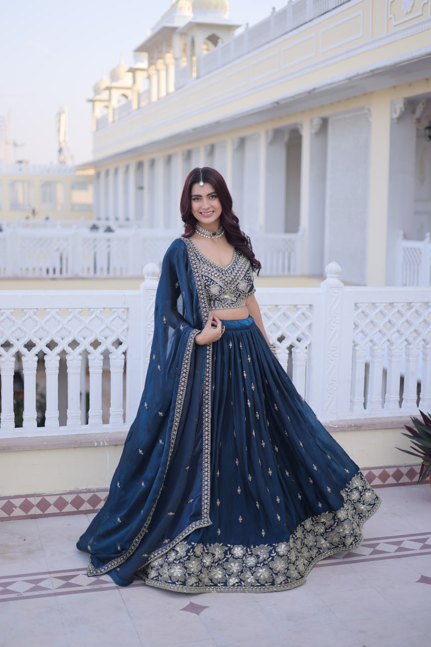 Rama Premium Fendy Silk Embroidered Lehenga Choli With Pipe Beads, Zari Work & Dupatta