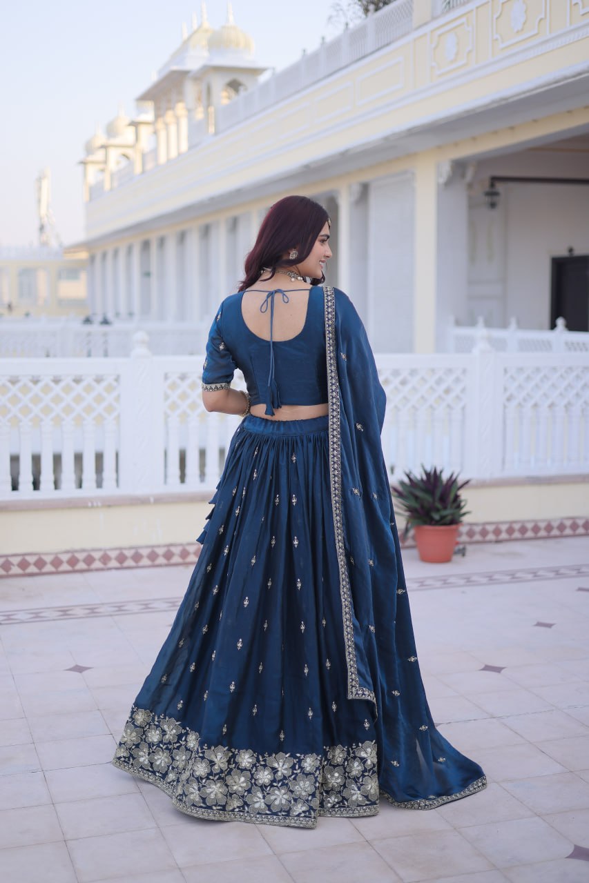 Rama Premium Fendy Silk Embroidered Lehenga Choli With Pipe Beads, Zari Work & Dupatta