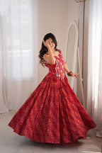 Saanjh Heavy Rayon Digital Printed Lehenga Choli with Embroidered Mirror Work Koti