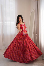 Saanjh Heavy Rayon Digital Printed Lehenga Choli with Embroidered Mirror Work Koti