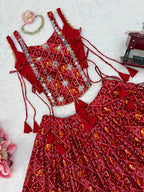 Saanjh Heavy Rayon Digital Printed Lehenga Choli with Embroidered Mirror Work Koti