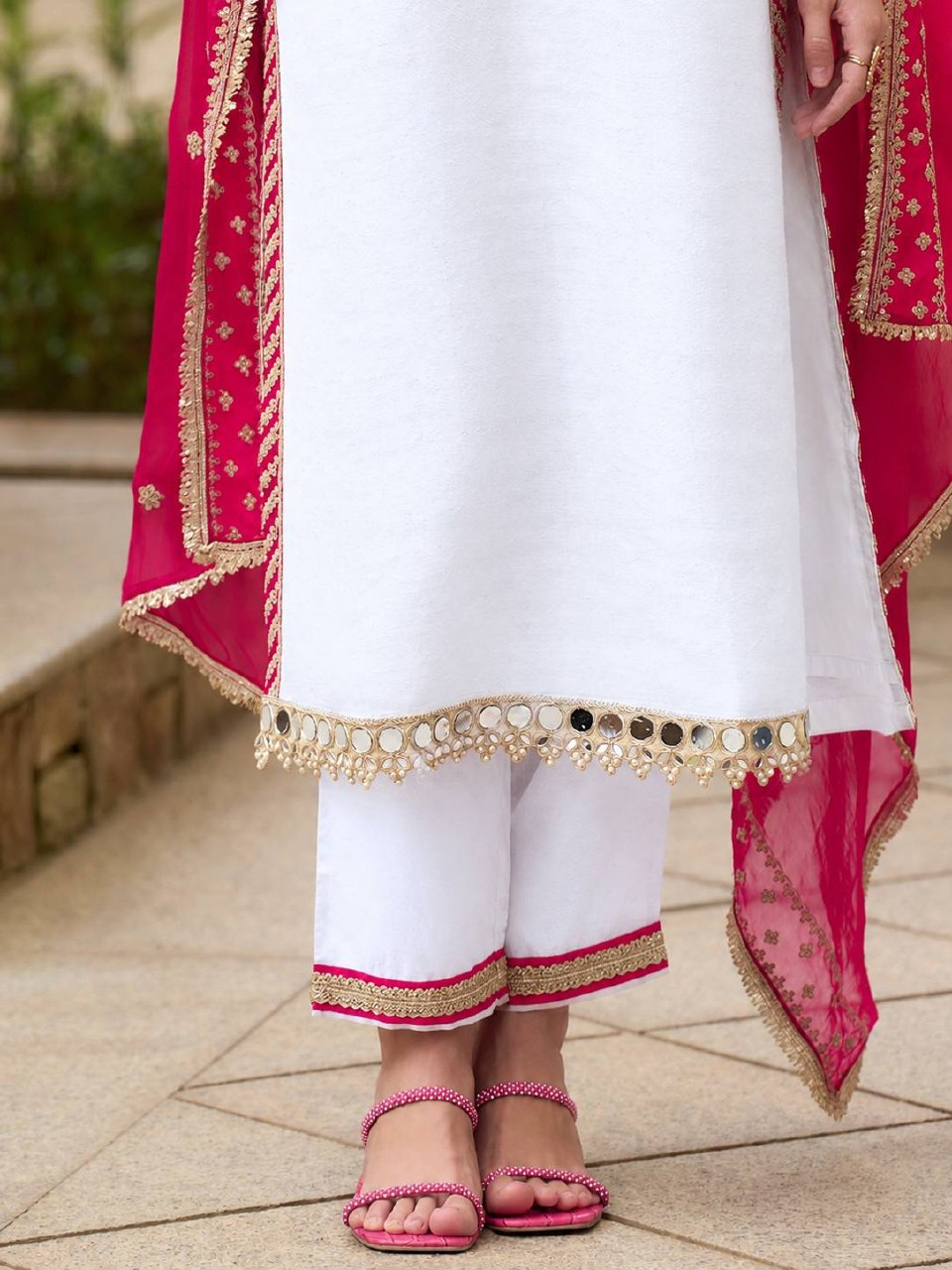 Inaya Heavy Pure Chinnon Luxury Mirror Moti Work Top With Embroidered Sequin Pant & Designer Dupatta