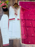 Inaya Heavy Pure Chinnon Luxury Mirror Moti Work Top With Embroidered Sequin Pant & Designer Dupatta