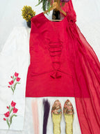 Designer Mal Chanderi Cotton Top with Multi-Needle Sequin Embroidered Roman Cotton Palazzo Pant & Dupatta