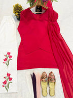 Designer Mal Chanderi Cotton Top with Multi-Needle Sequin Embroidered Roman Cotton Palazzo Pant & Dupatta