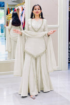 Zarelle Noor Designer Heavy Roman Glass Mirror Work Palazzo Suit Set with Chanderi Silk Moti Dupatta