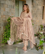 Meher Fandy Silk Embroidered Salwar Suit with Lace Border Dupatta