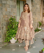 Meher Fandy Silk Embroidered Salwar Suit with Lace Border Dupatta