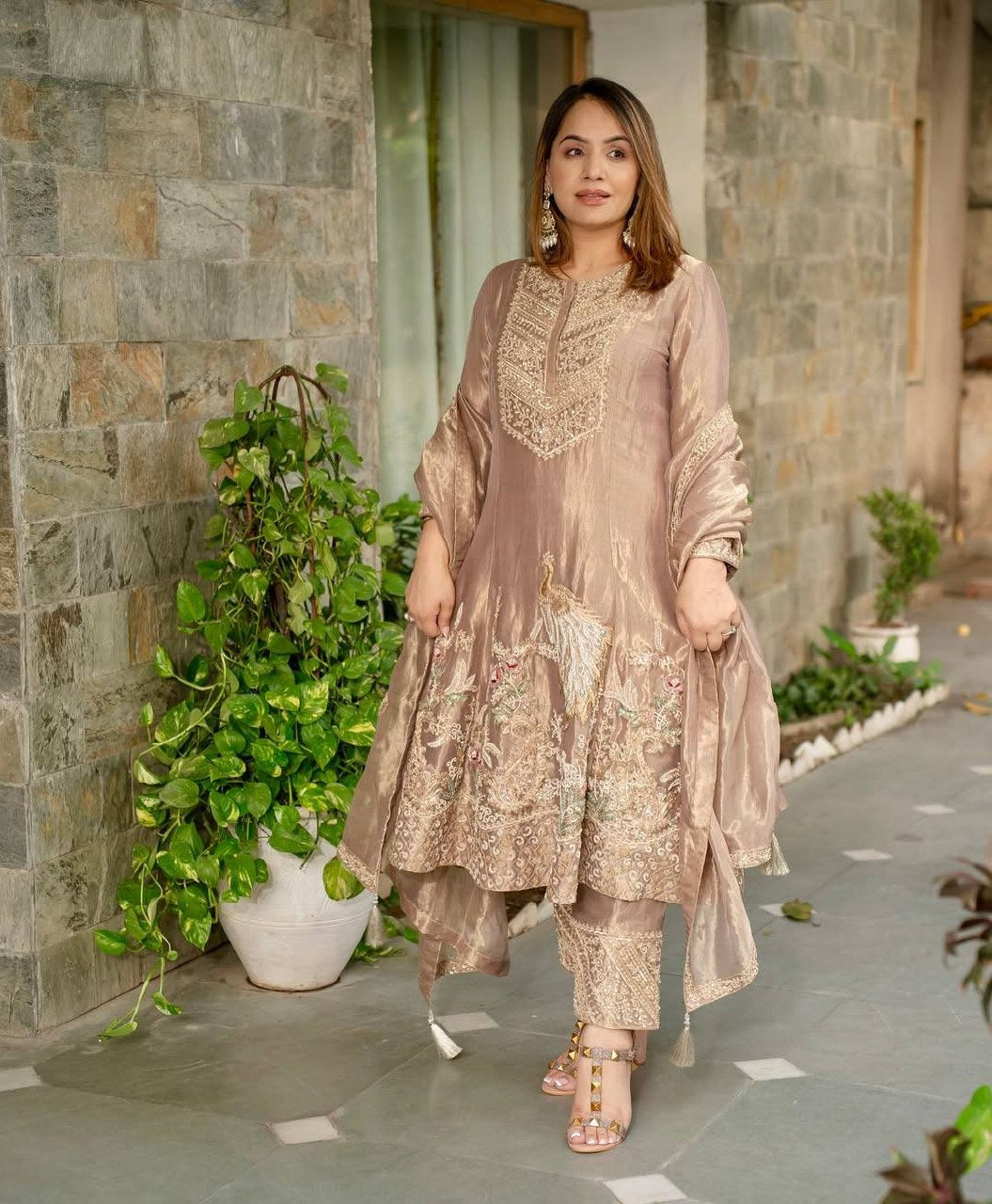 Meher Fandy Silk Embroidered Salwar Suit with Lace Border Dupatta