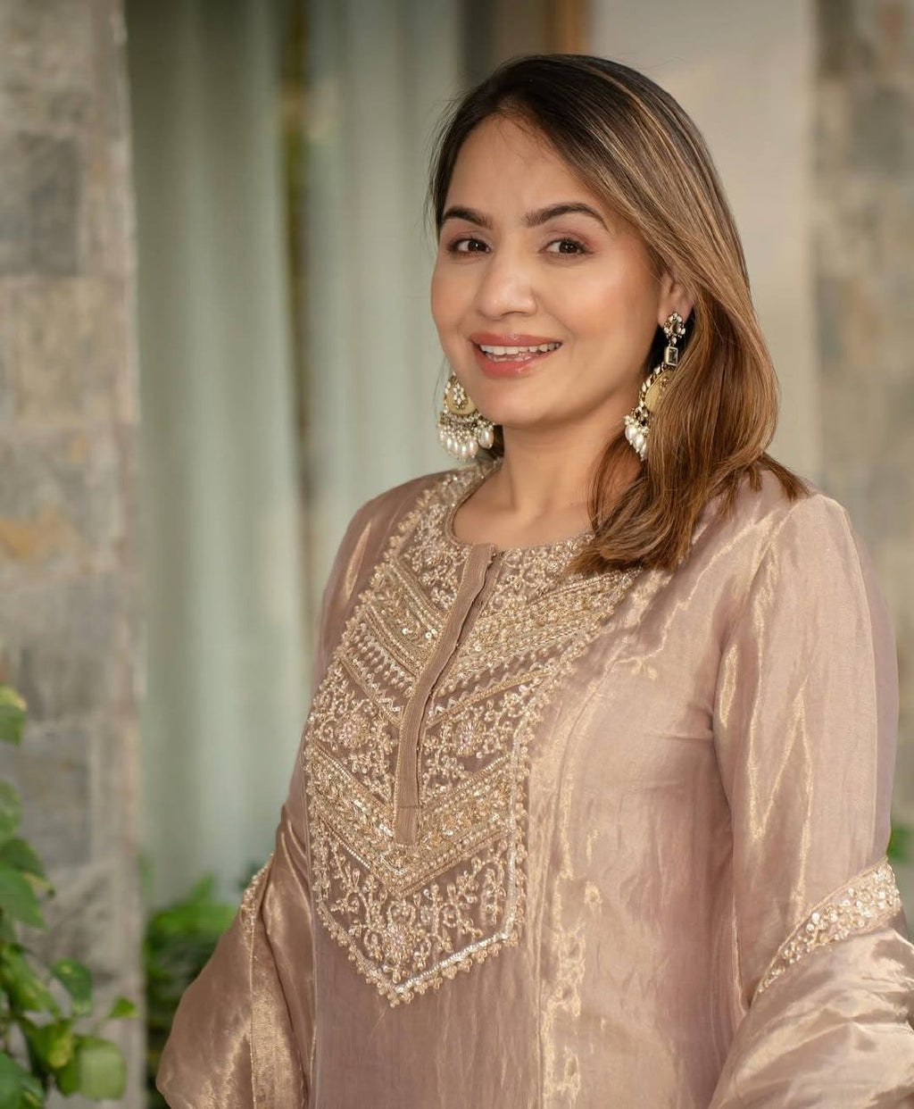 Meher Fandy Silk Embroidered Salwar Suit with Lace Border Dupatta