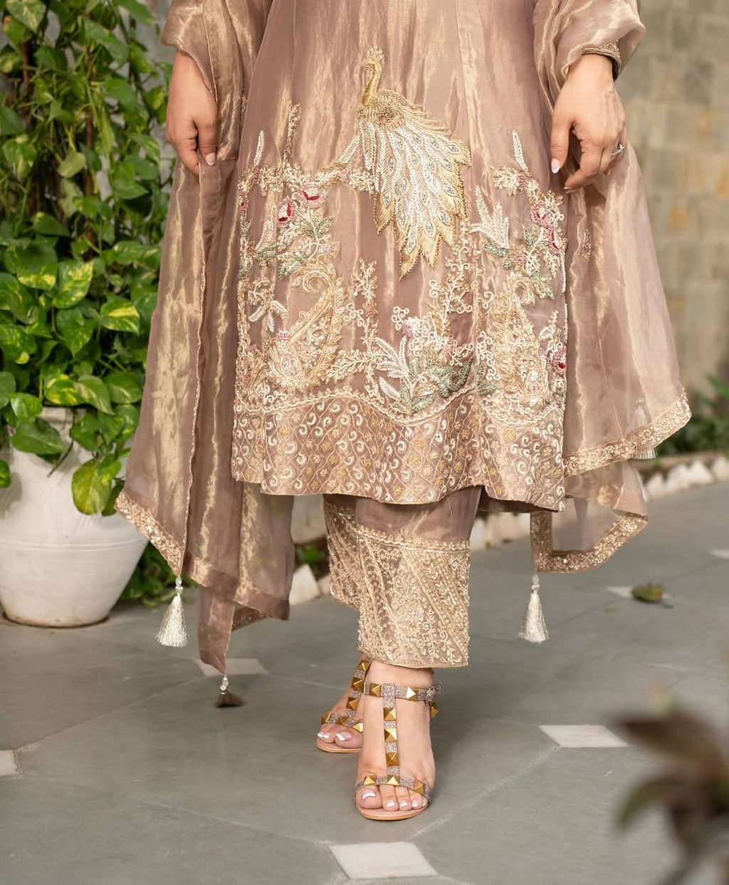 Meher Fandy Silk Embroidered Salwar Suit with Lace Border Dupatta