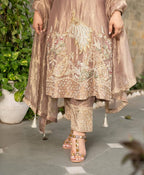Meher Fandy Silk Embroidered Salwar Suit with Lace Border Dupatta