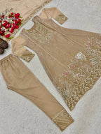 Meher Fandy Silk Embroidered Salwar Suit with Lace Border Dupatta