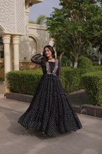 Gulzar Navratri 2026 Faux Georgette Laheriya Gown with Kutchi Patchwork & 12 Meter Flair