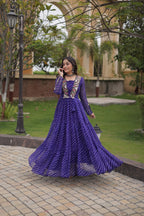 Gulzar Navratri 2026 Faux Georgette Laheriya Gown with Kutchi Patchwork & 12 Meter Flair