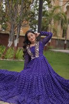 Gulzar Navratri 2026 Faux Georgette Laheriya Gown with Kutchi Patchwork & 12 Meter Flair