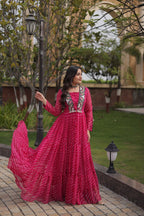 Gulzar Navratri 2026 Faux Georgette Laheriya Gown with Kutchi Patchwork & 12 Meter Flair