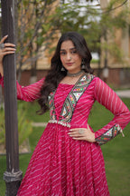 Gulzar Navratri 2026 Faux Georgette Laheriya Gown with Kutchi Patchwork & 12 Meter Flair
