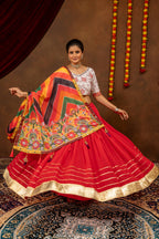 Designer Faux Georgette Small Diamond & Gota Work Navratri Lehenga Choli with Real Mirror Embroidered Blouse and Printed Dupatta 3-Piece Set