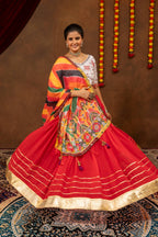 Designer Faux Georgette Small Diamond & Gota Work Navratri Lehenga Choli with Real Mirror Embroidered Blouse and Printed Dupatta 3-Piece Set