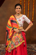Designer Faux Georgette Small Diamond & Gota Work Navratri Lehenga Choli with Real Mirror Embroidered Blouse and Printed Dupatta 3-Piece Set