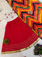 Designer Faux Georgette Small Diamond & Gota Work Navratri Lehenga Choli with Real Mirror Embroidered Blouse and Printed Dupatta 3-Piece Set
