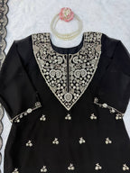 Vaidehi Faux Georgette Thread & Sequence Embroidered Kurti with Palazzo & Dupatta Set