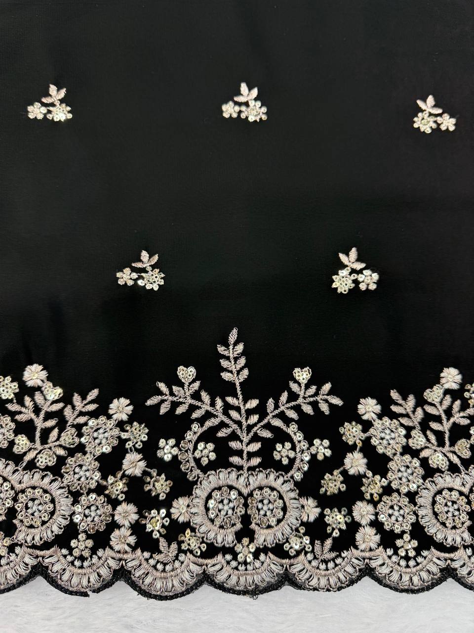 Vaidehi Faux Georgette Thread & Sequence Embroidered Kurti with Palazzo & Dupatta Set