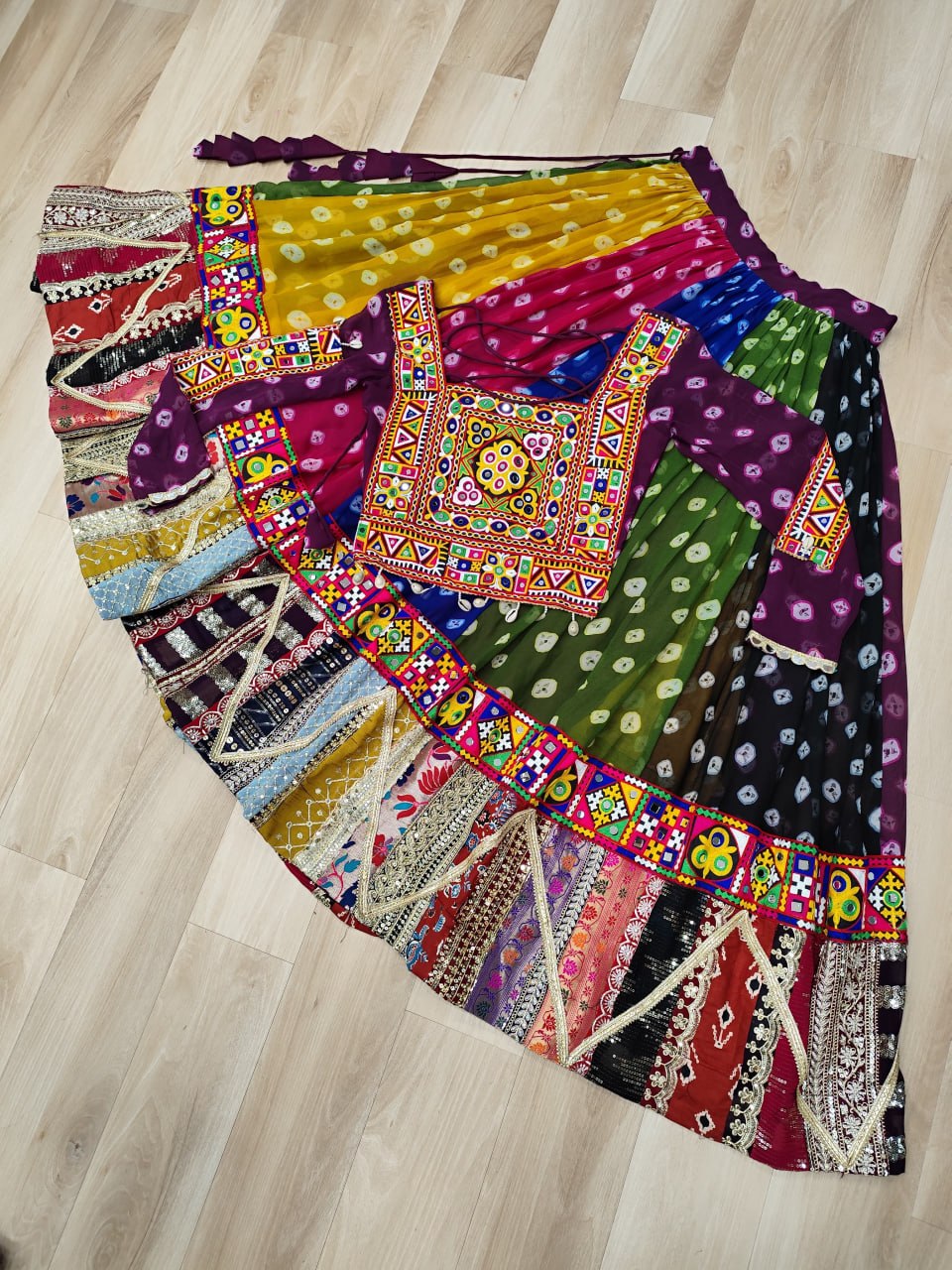 Raas Rangini Designer Georgette Printed Navratri Lehenga Choli with Kutchi Gamthi Embellished Work