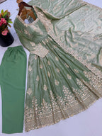 Mahira Exclusive Designer Fendy Silk Gown with Heavy Sequin Embroidery Work Dupatta & Pant